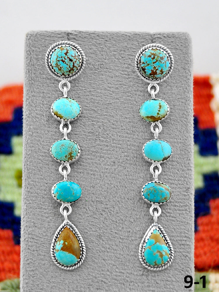 Southwest Handmade #8 Turquoise & Sterling Silver Post Earrings