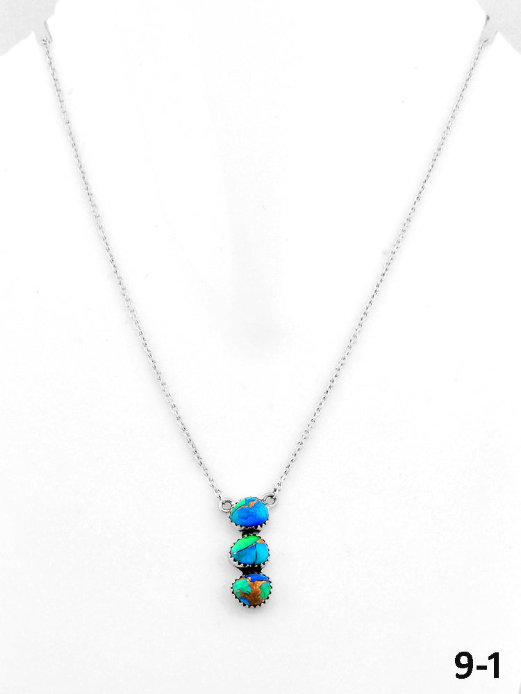 Southwest Made Peacock Dahlia & Sterling Silver Necklace