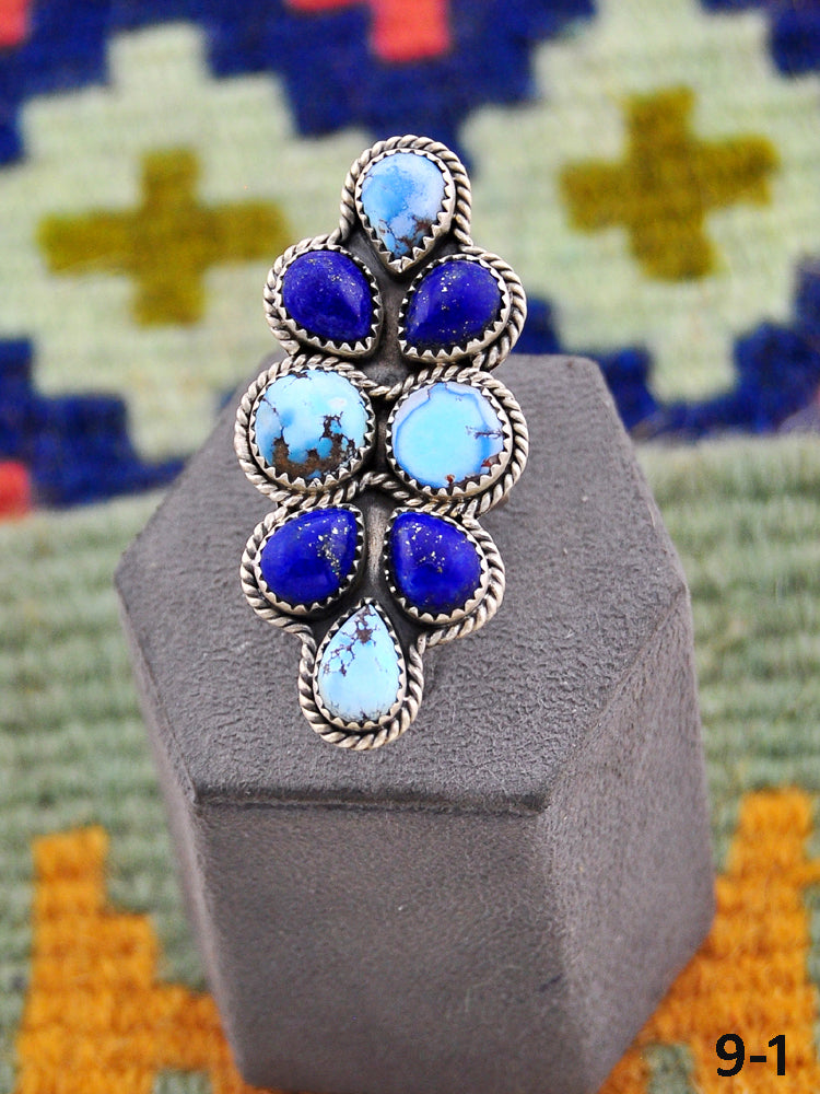 Southwest Handmade Lapis with Golden Hills & Sterling Silver Ring