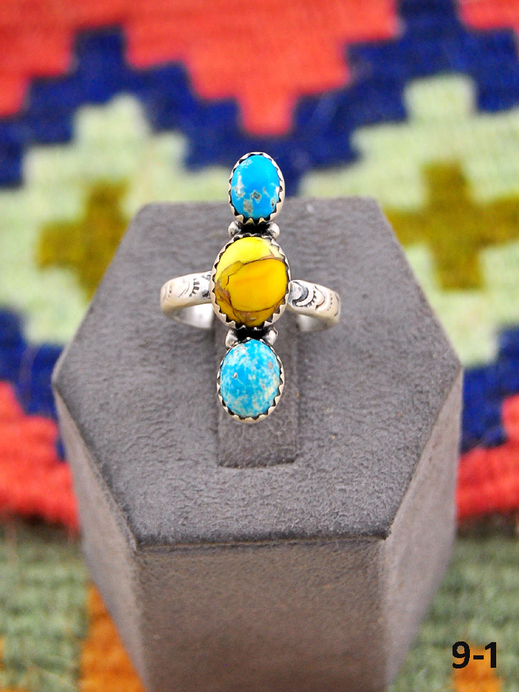 Southwest Made Multi Stone & Sterling Silver Adjustable Ring