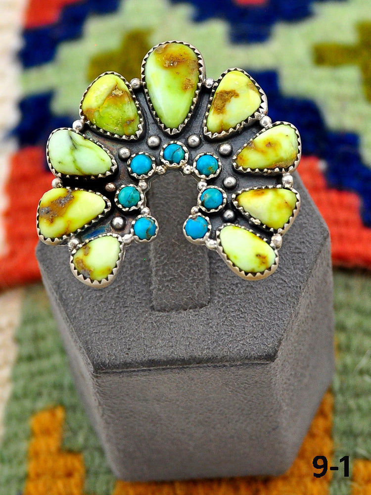 Southwest Handmade Palomino Turquoise with Mohave Turquoise & Sterling Silver Adjustable Ring