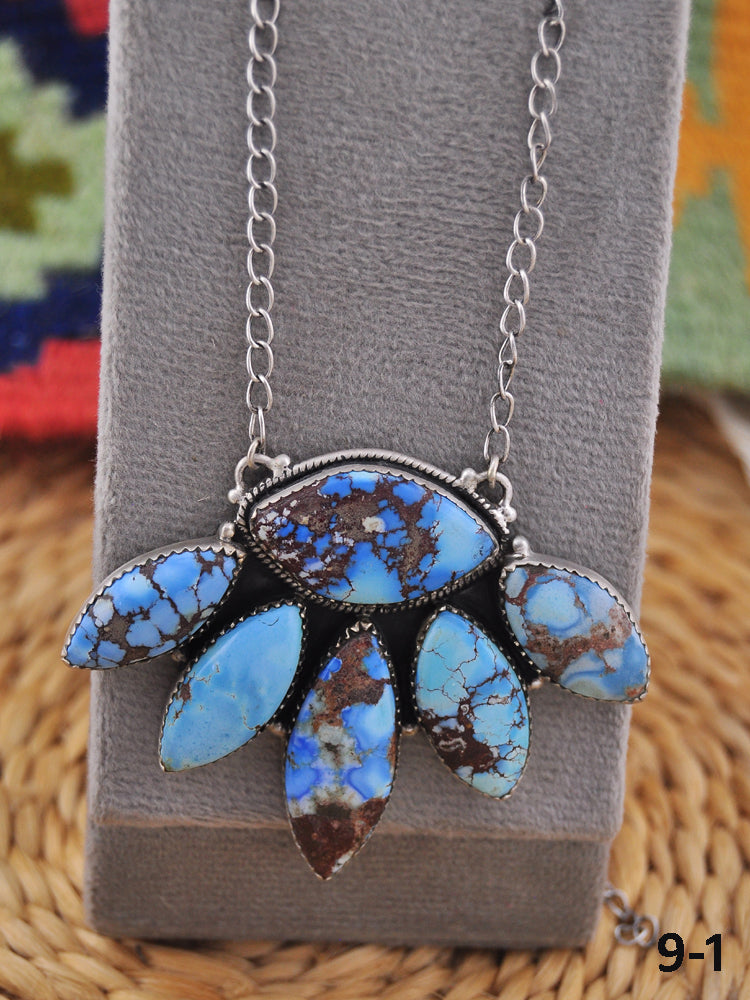 Southwest Handmade Golden Hill’s Turquoise & Sterling Silver Cluster Necklace
