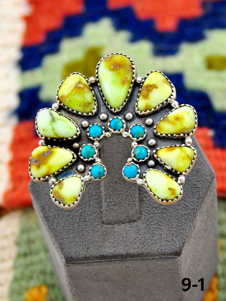 Southwest Handmade Palomino Turquoise with Mohave Turquoise & Sterling Silver Adjustable Ring