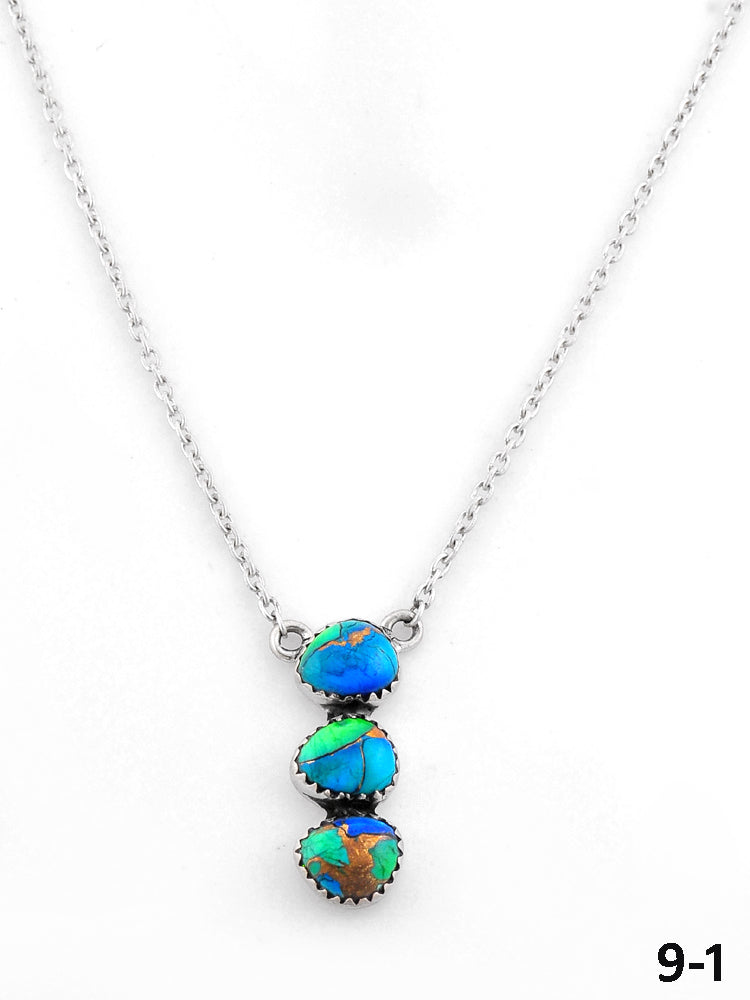 Southwest Made Peacock Dahlia & Sterling Silver Necklace