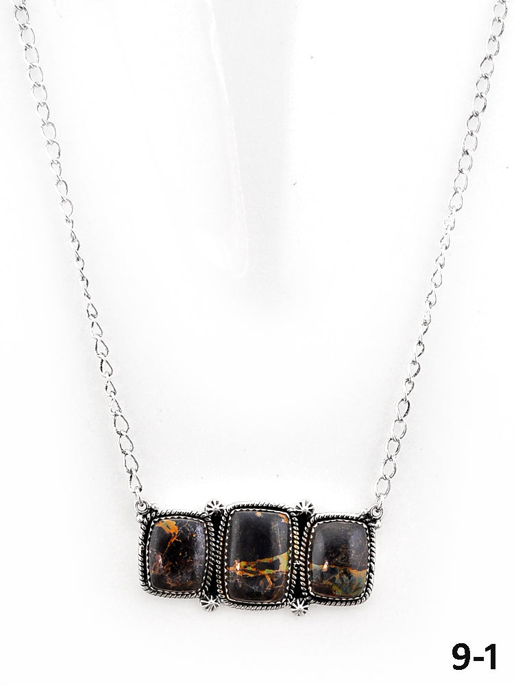 Southwest Made Black Jack Turquoise & Sterling Silver Necklace