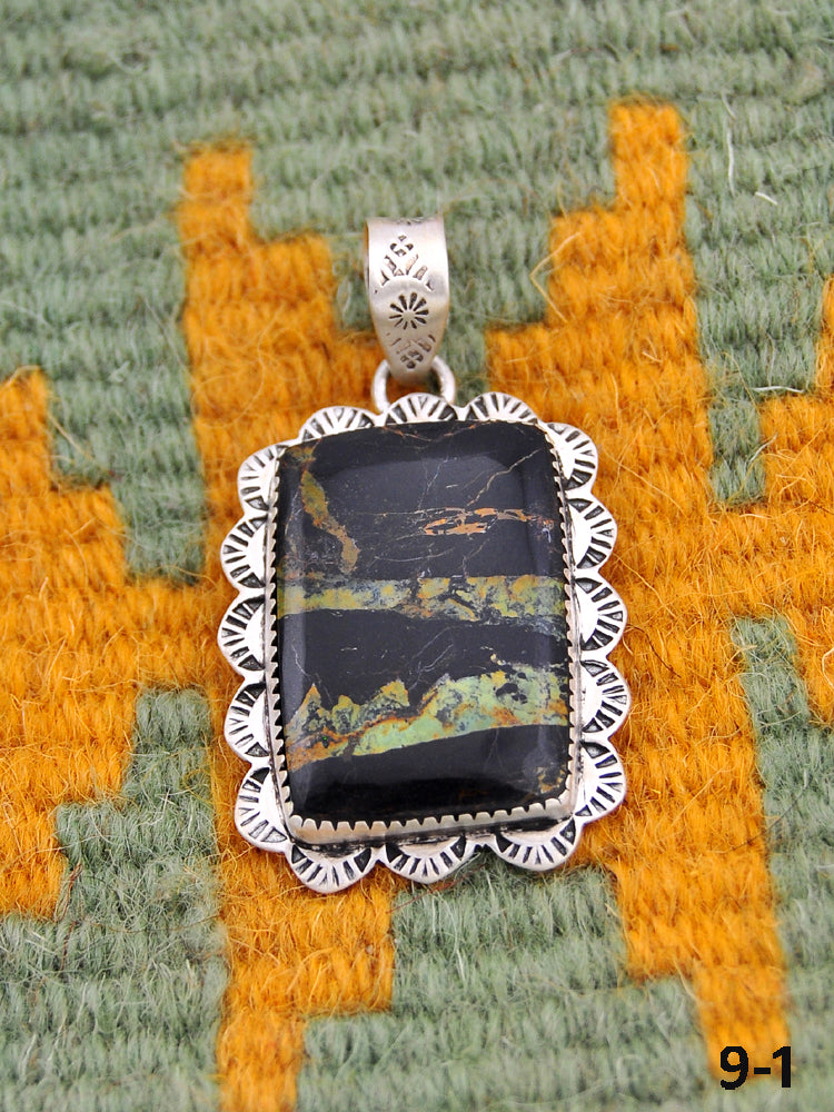 Southwest Made Black Jack Turquoise & Sterling Silver Pendant