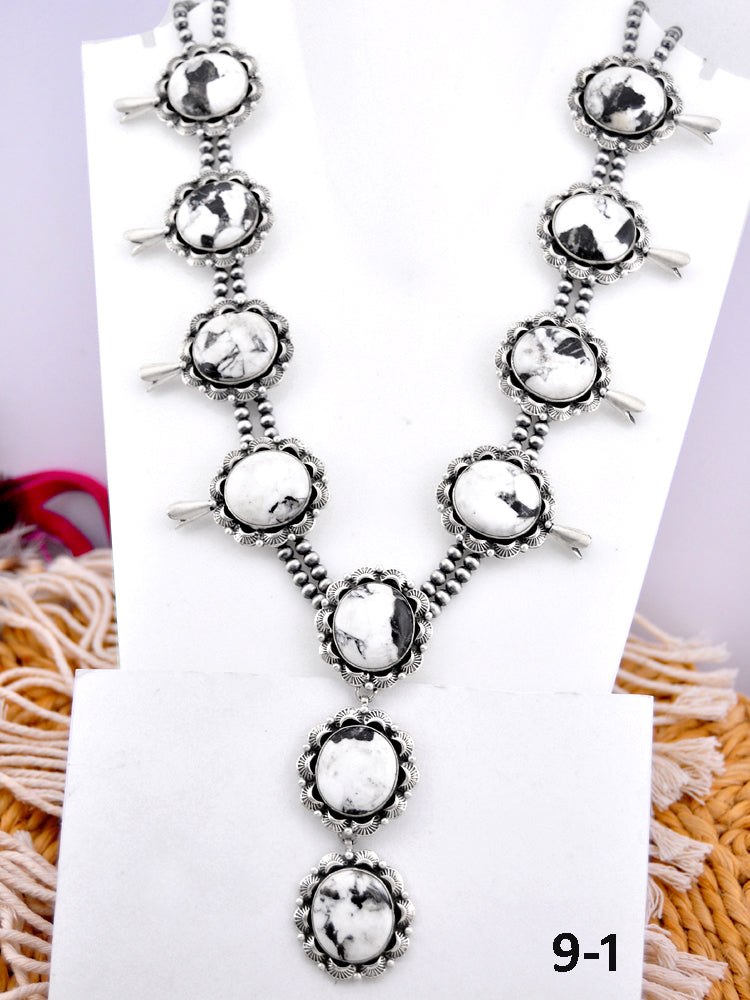 Southwest Made White Buffalo & Sterling Silver Statement Necklace