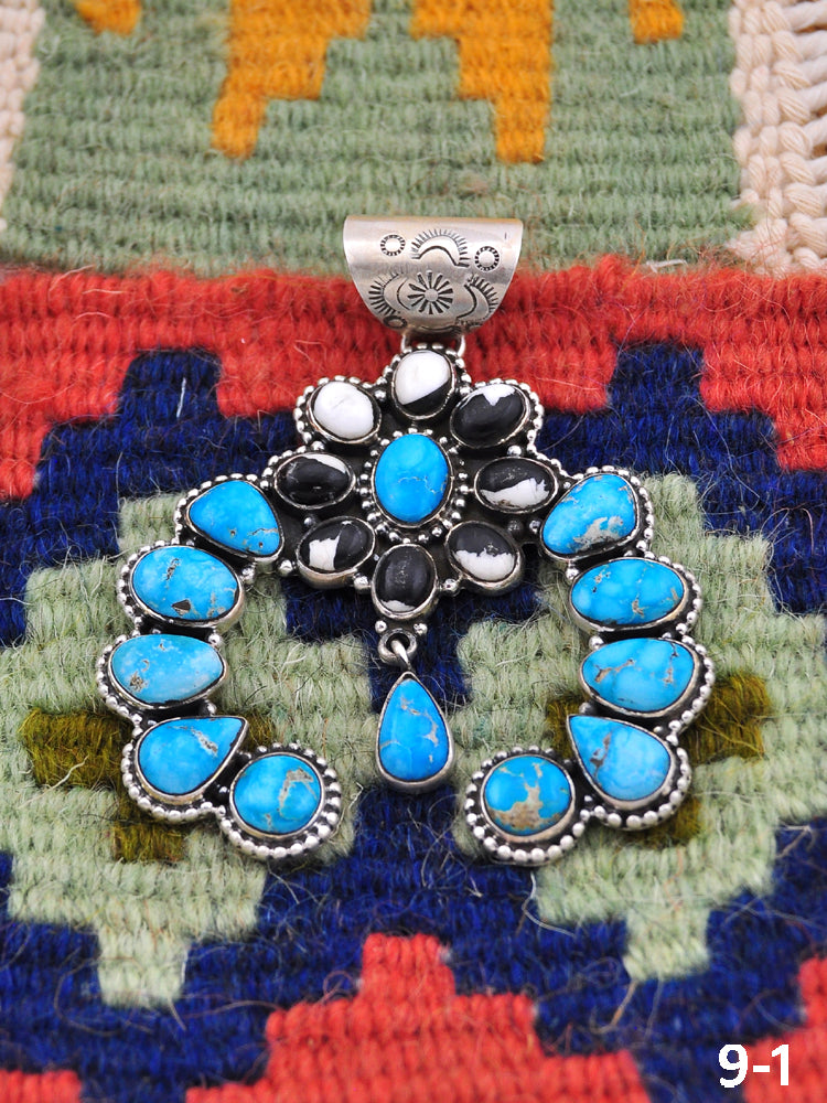 Southwest Made White Water Turquoise with White Buffalo & Sterling Silver Pendant