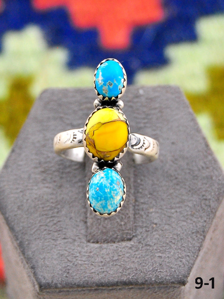 Southwest Made Multi Stone & Sterling Silver Adjustable Ring