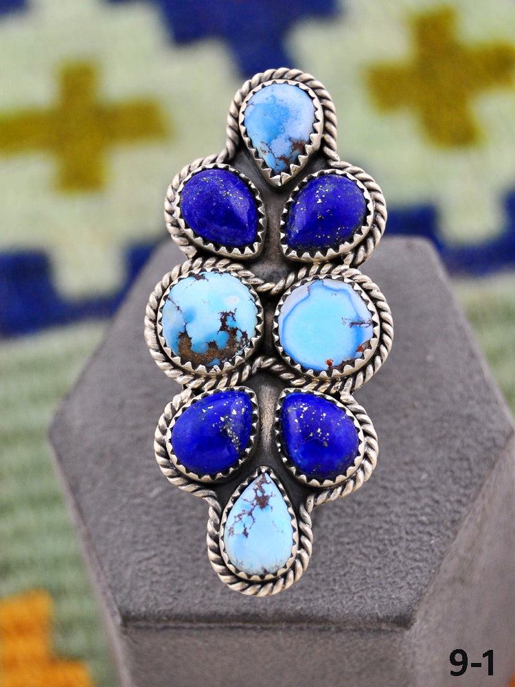 Southwest Handmade Lapis with Golden Hills & Sterling Silver Ring