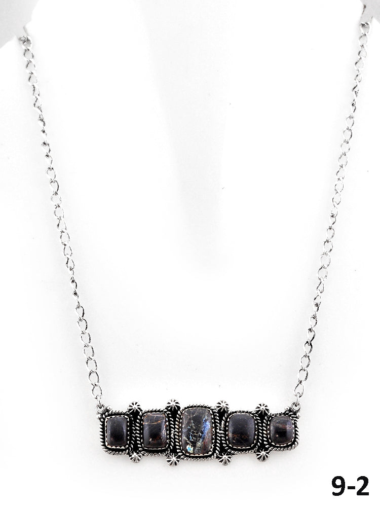 Southwest Made Black Jack Turquoise & Sterling Silver Necklace