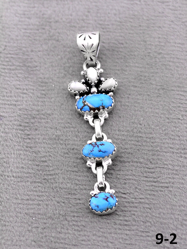 Southwest Handmade White Buffalo with Golden Hills Turquoise & Sterling Silver Pendants