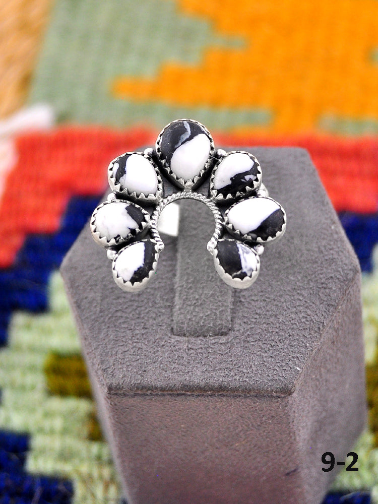 Southwest Handmade White Buffalo & Sterling Silver Naja Adjustable Ring