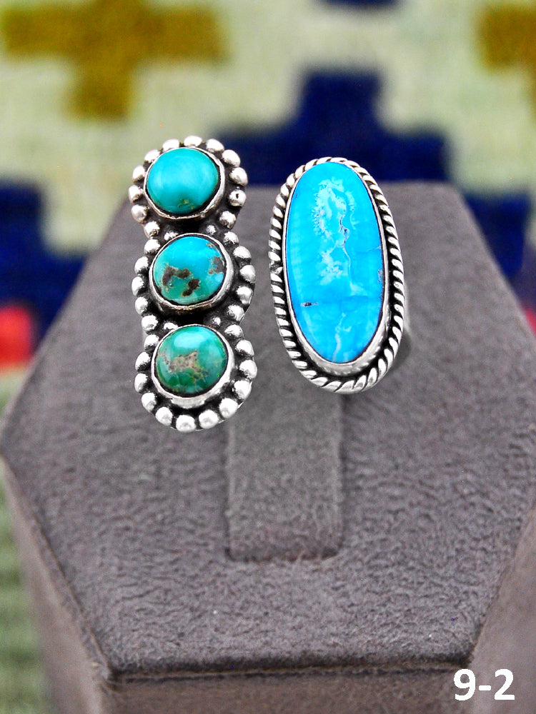 Southwest Handmade Emerald Valley with White Water & Sterling Silver Adjustable Ring