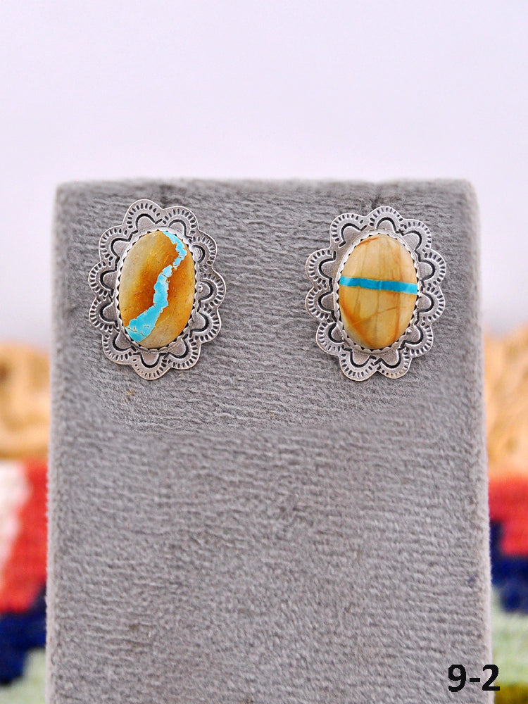 Southwest Handmade Ribbon Royston Turquoise & Sterling Silver Post Earrings