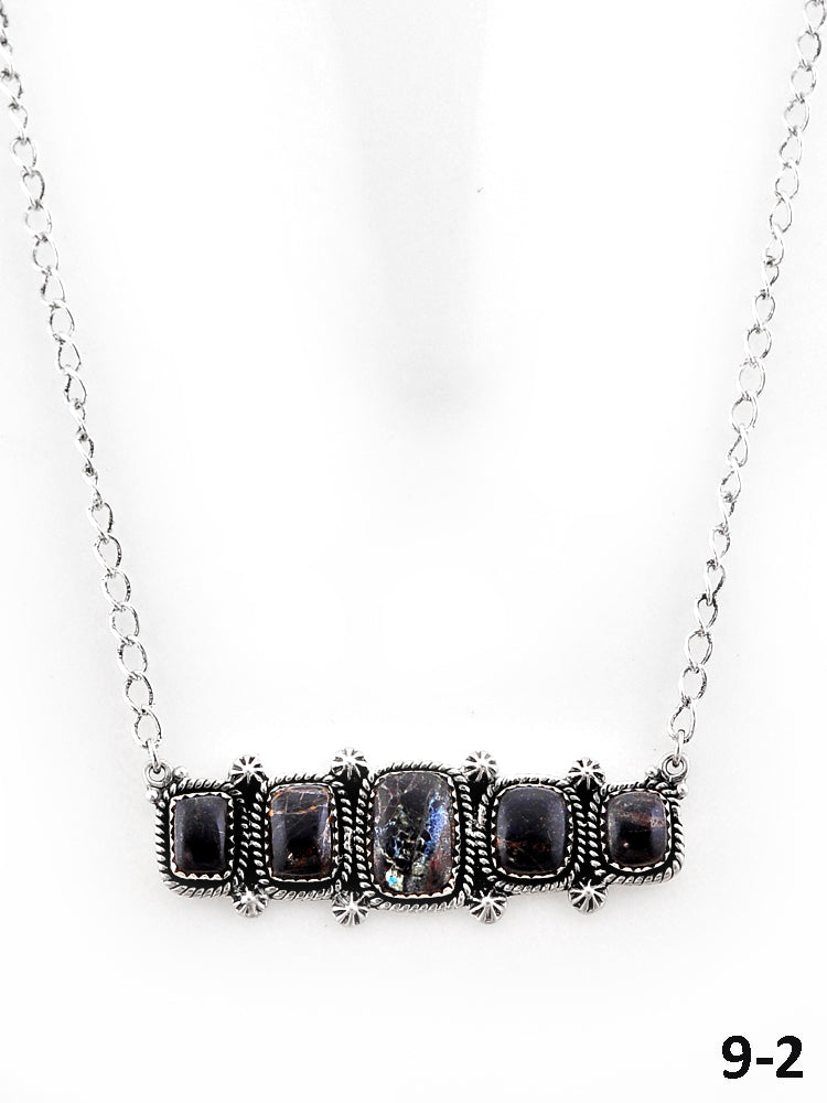 Southwest Made Black Jack Turquoise & Sterling Silver Necklace