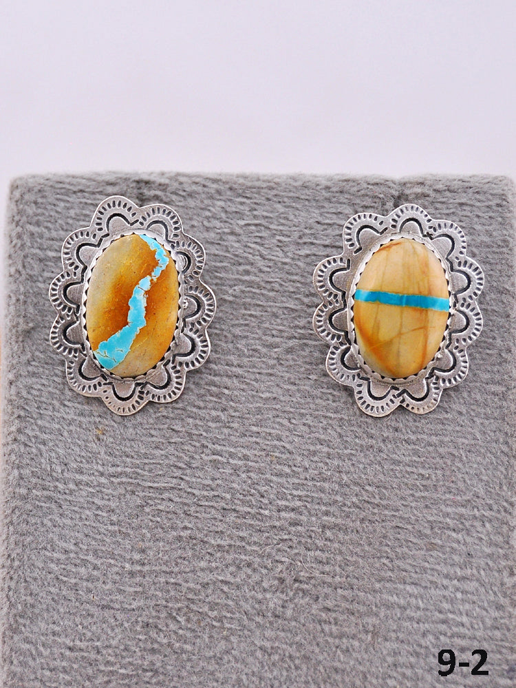 Southwest Handmade Ribbon Royston Turquoise & Sterling Silver Post Earrings