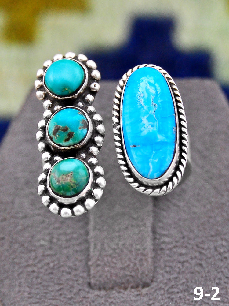 Southwest Handmade Emerald Valley with White Water & Sterling Silver Adjustable Ring