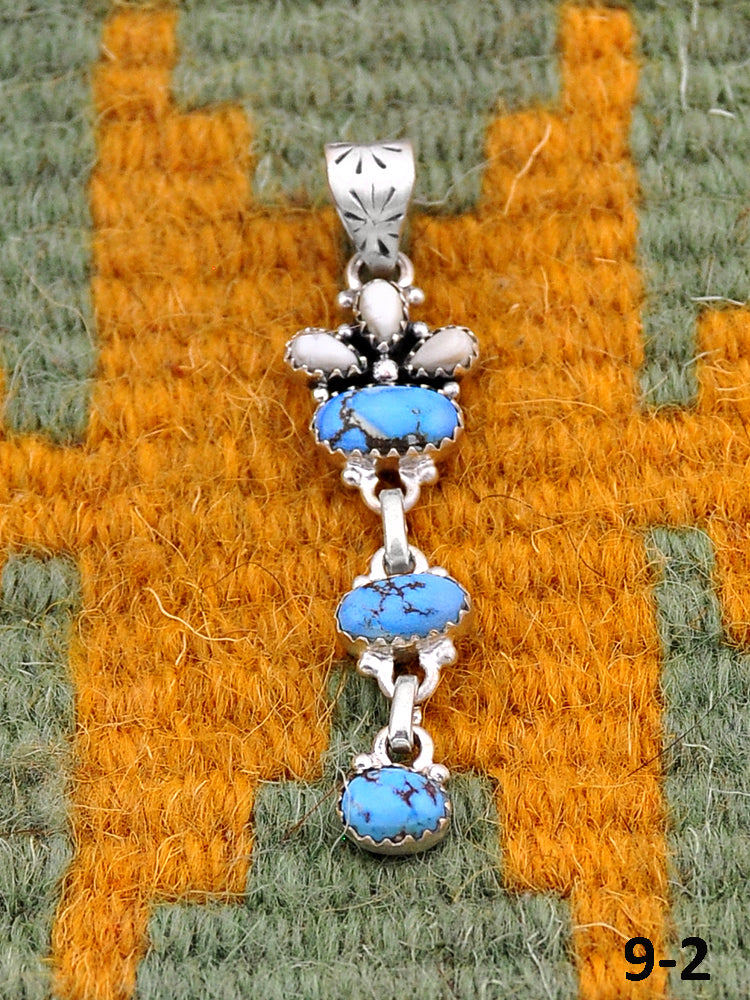 Southwest Handmade White Buffalo with Golden Hills Turquoise & Sterling Silver Pendants
