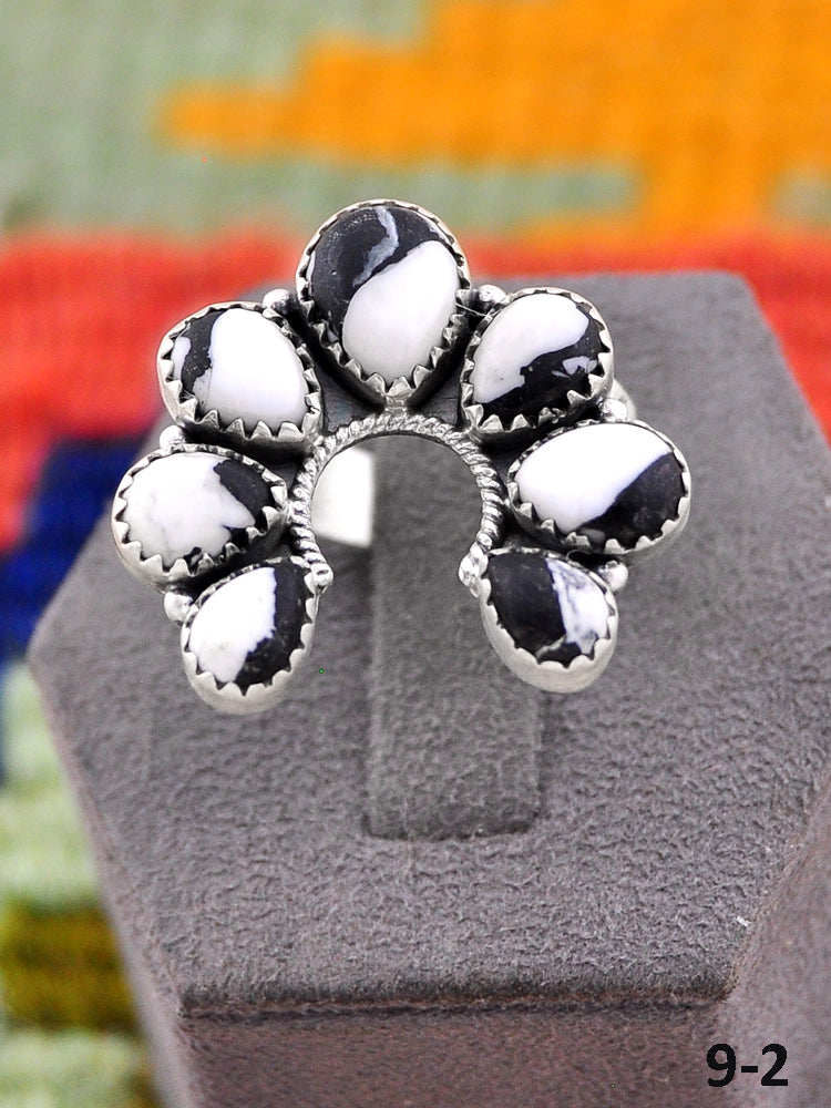 Southwest Handmade White Buffalo & Sterling Silver Naja Adjustable Ring