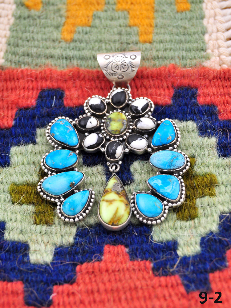Southwest Made White Water Turquoise with White Buffalo & Sterling Silver Pendant