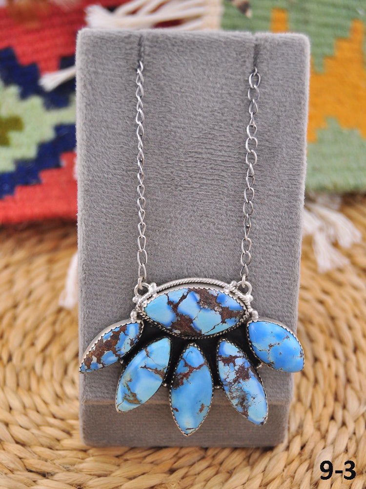 Southwest Handmade Golden Hill’s Turquoise & Sterling Silver Cluster Necklace