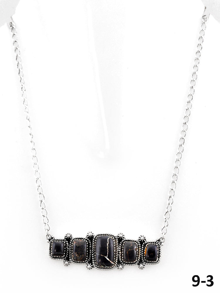 Southwest Made Black Jack Turquoise & Sterling Silver Necklace