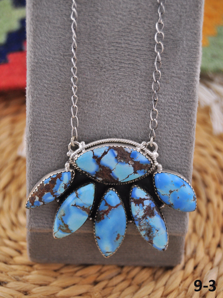 Southwest Handmade Golden Hill’s Turquoise & Sterling Silver Cluster Necklace