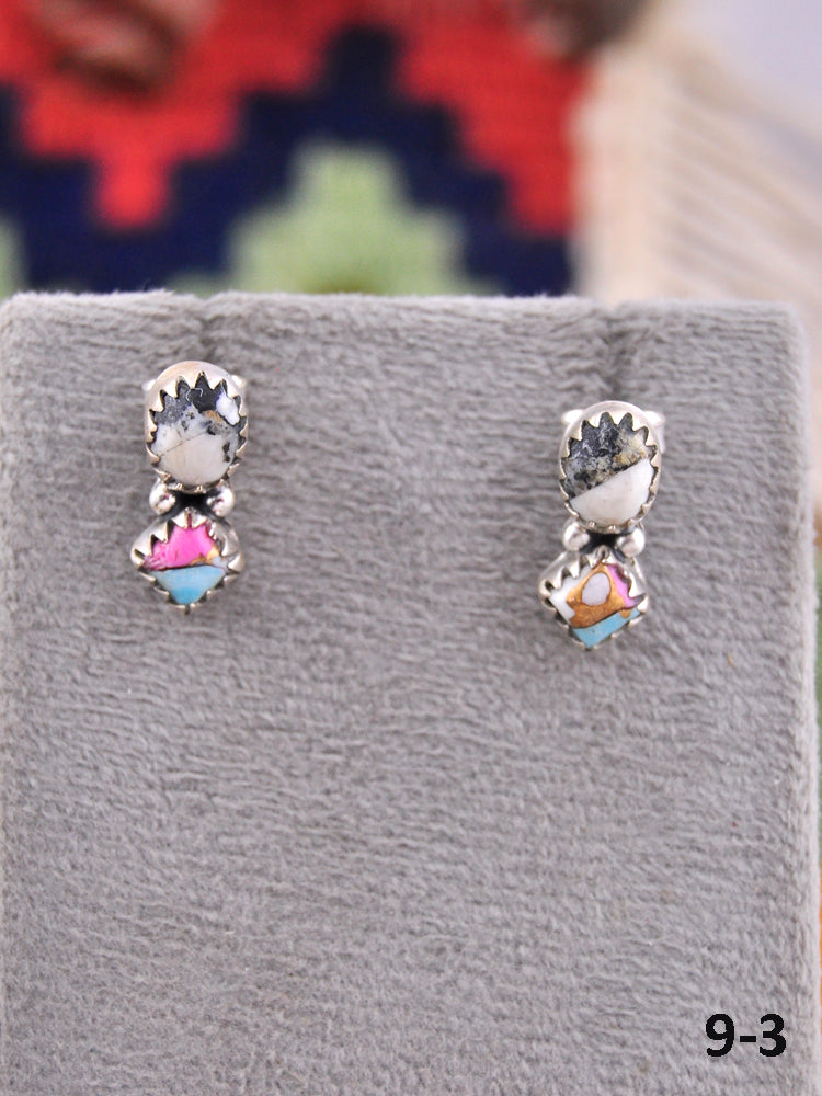 Southwest Made Multi Stone & Sterling Silver Post Earrings