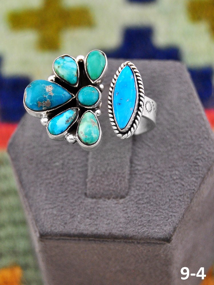 Southwest Handmade Emerald Valley with White Water & Sterling Silver Adjustable Ring