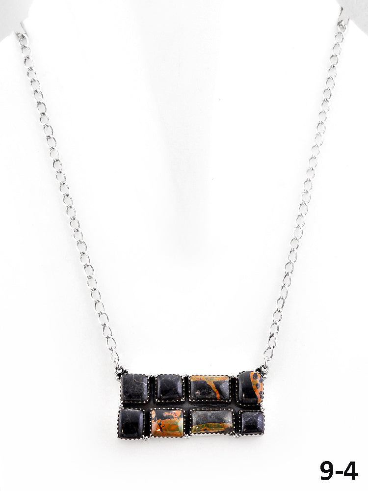 Southwest Made Black Jack Turquoise & Sterling Silver Necklace