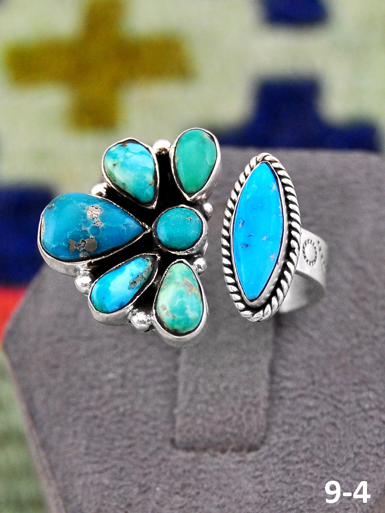 Southwest Handmade Emerald Valley with White Water & Sterling Silver Adjustable Ring