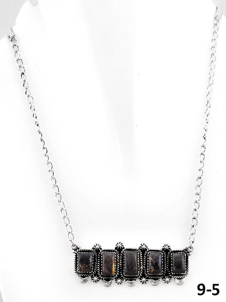 Southwest Made Black Jack Turquoise & Sterling Silver Necklace