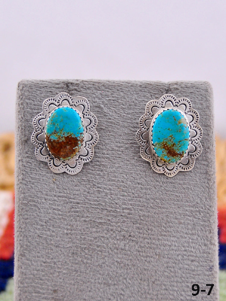 Southwest Handmade #8 Turquoise & Sterling Silver Post Earrings