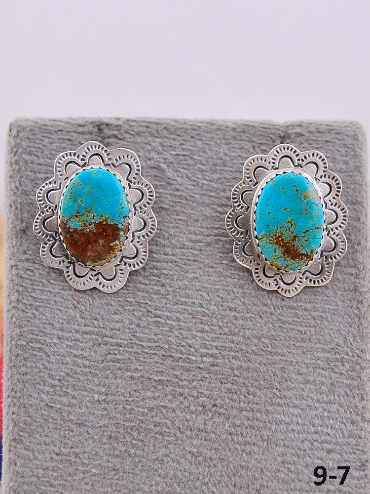 Southwest Handmade #8 Turquoise & Sterling Silver Post Earrings