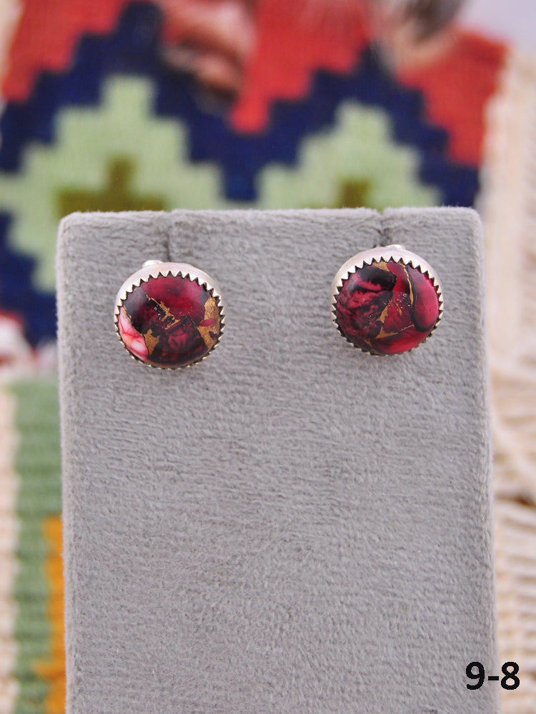 Southwest Made Rose Dahlia & Sterling Silver Post Earrings
