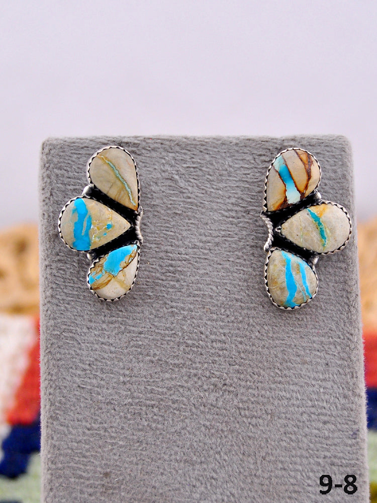 Southwest Handmade Ribbon Royston Turquoise & Sterling Silver Post Earrings
