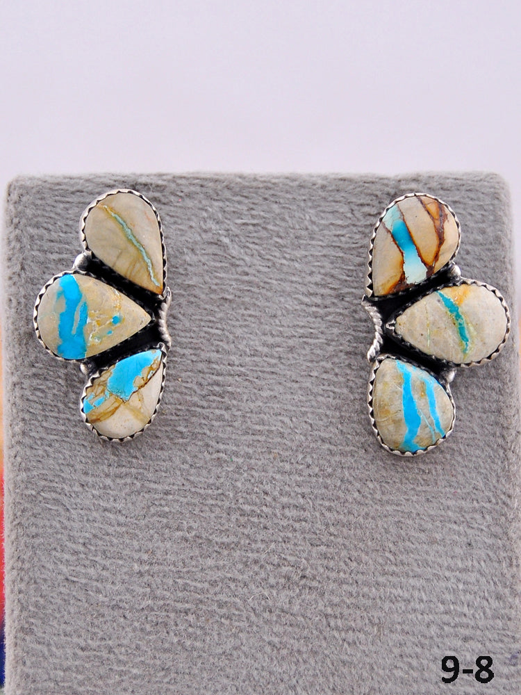Southwest Handmade Ribbon Royston Turquoise & Sterling Silver Post Earrings