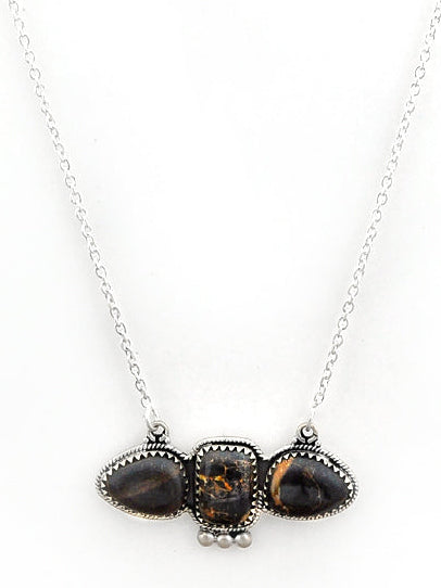 Southwest Made Black Jack Turquoise & Sterling Silver Necklace