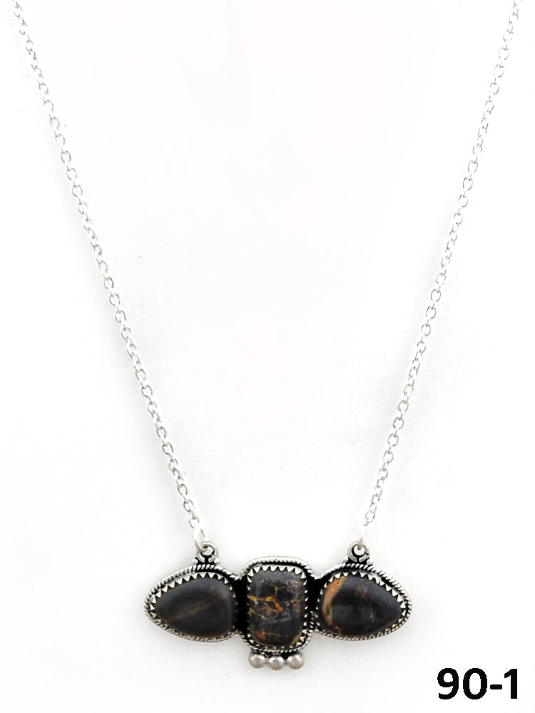 Southwest Made Black Jack Turquoise & Sterling Silver Necklace