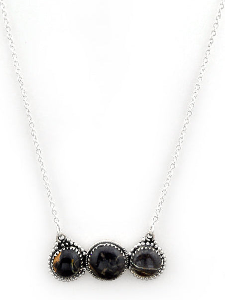 Southwest Made Black Jack Turquoise & Sterling Silver Necklace
