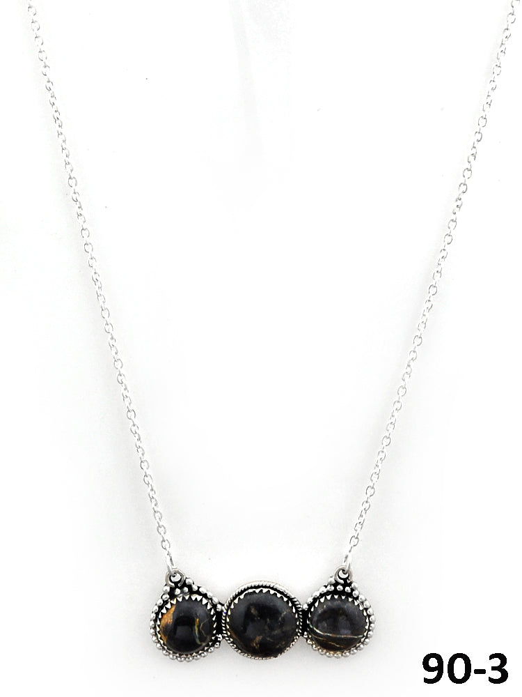 Southwest Made Black Jack Turquoise & Sterling Silver Necklace