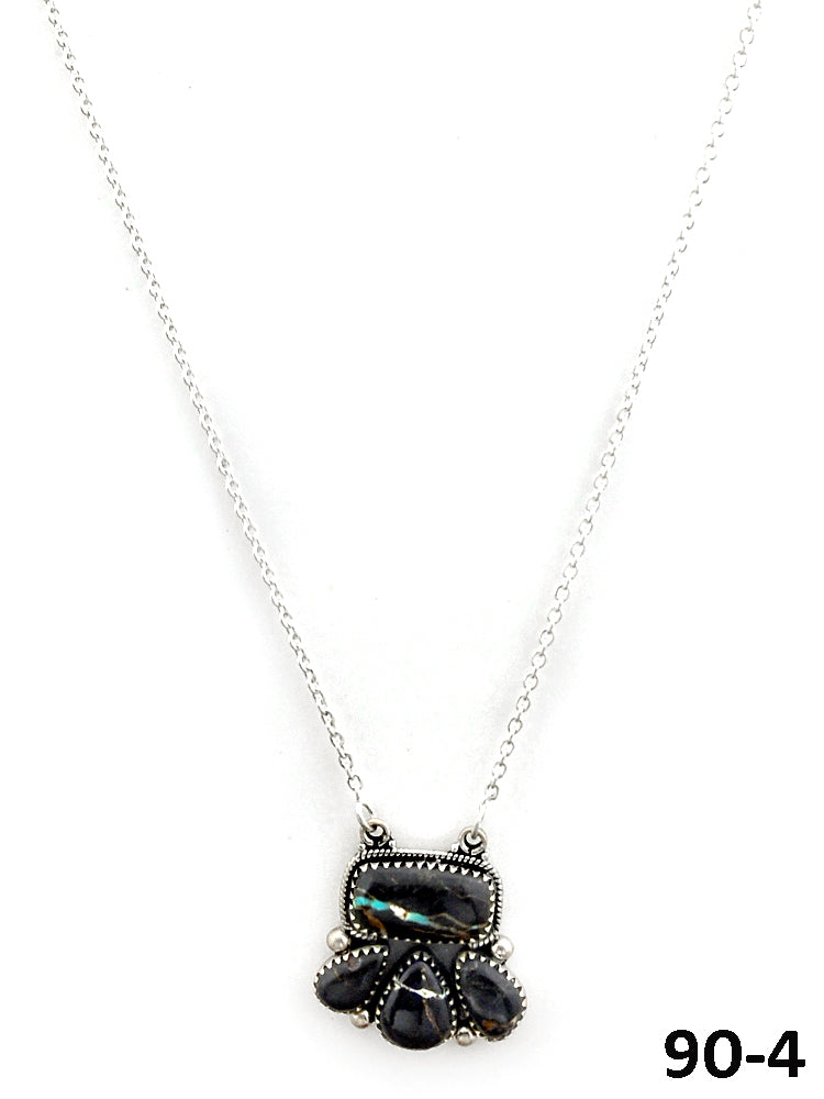 Southwest Made Black Jack Turquoise & Sterling Silver Necklace