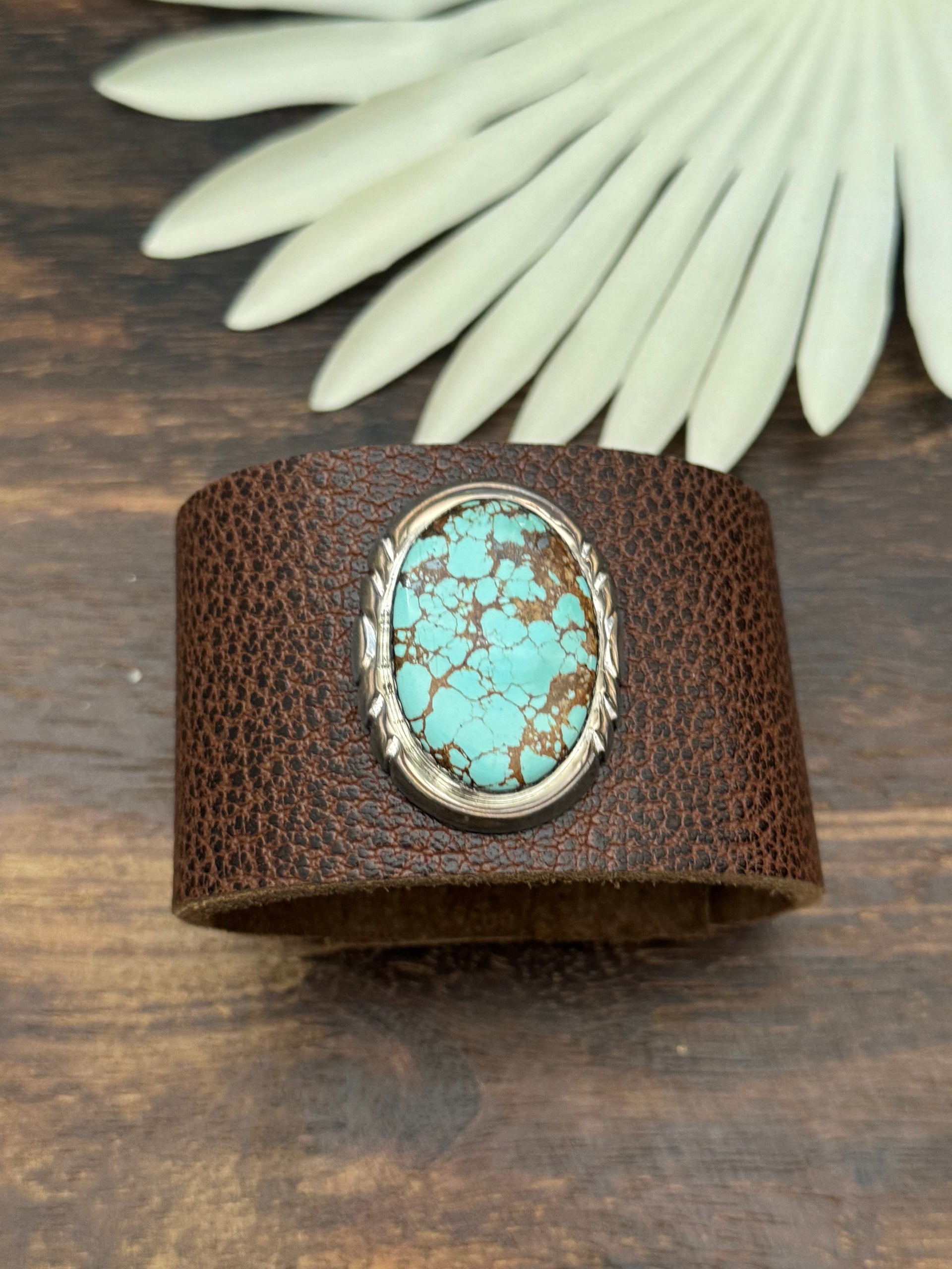 Julia Etsitty Kingman Turquoise & Genuine Leather Bracelet