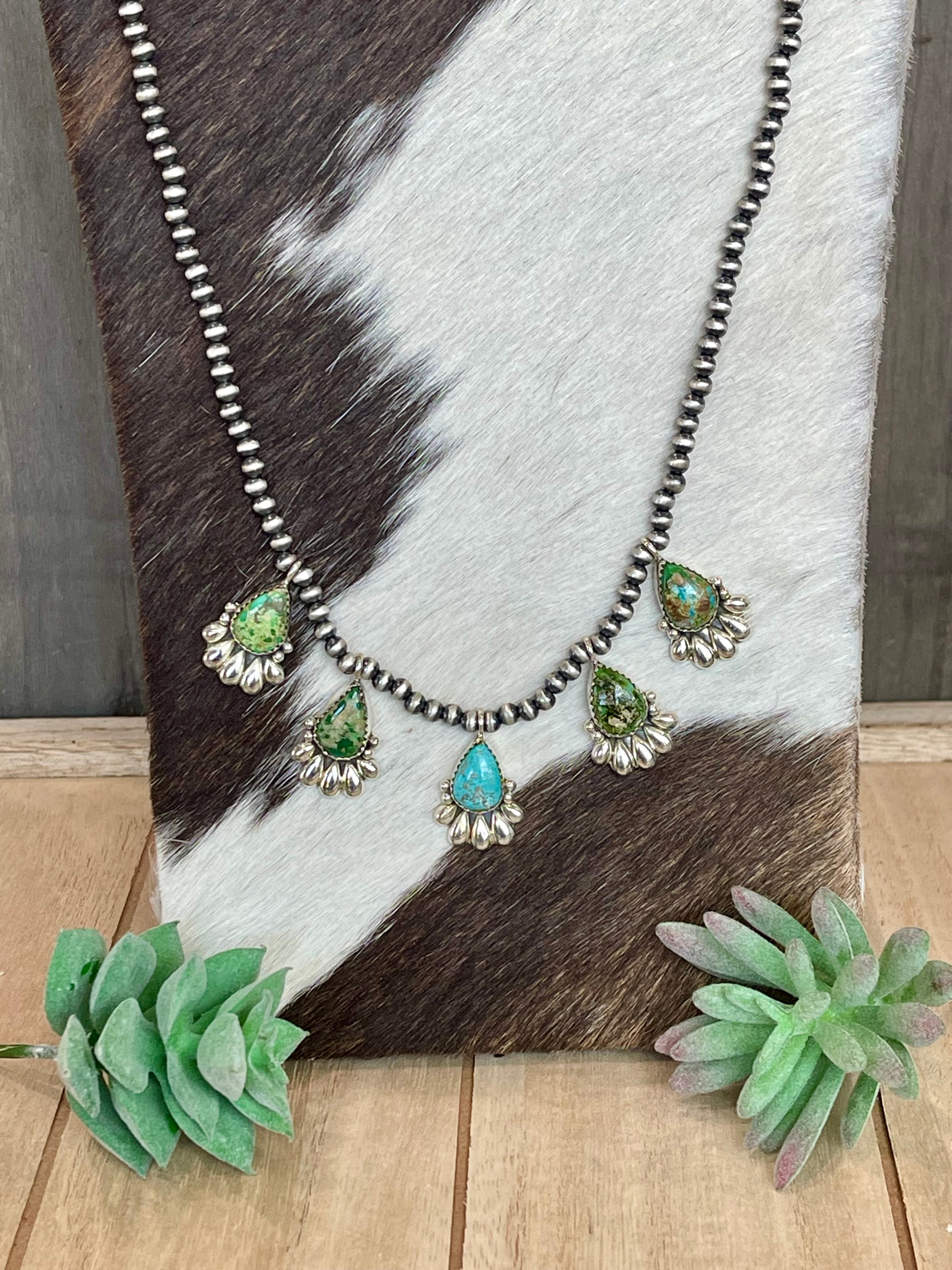 Southwest Handmade Sonoran Mountain Turquoise & Sterling Silver 5 Stone Necklace