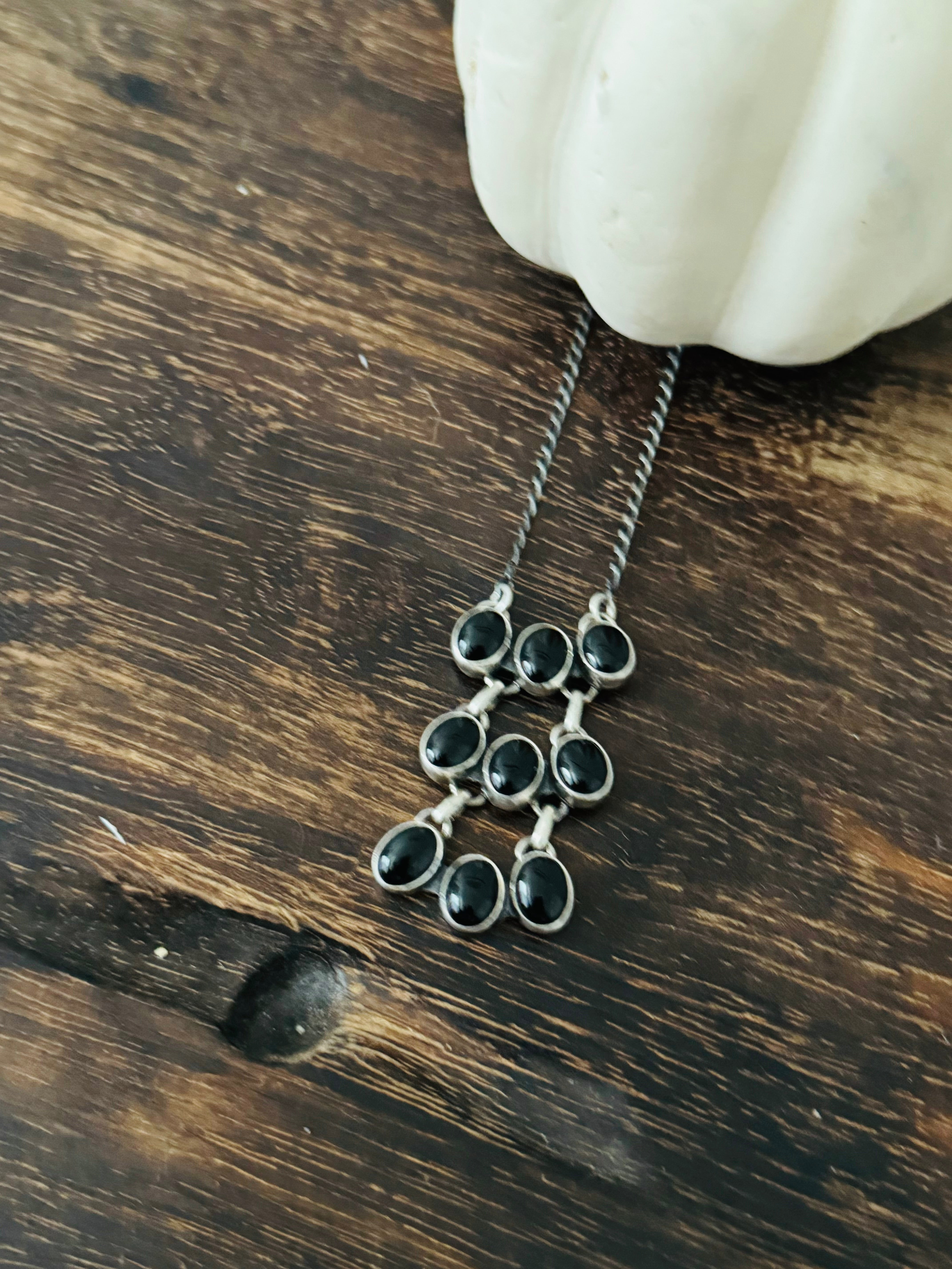 Navajo Made Onyx & Sterling Silver Necklace