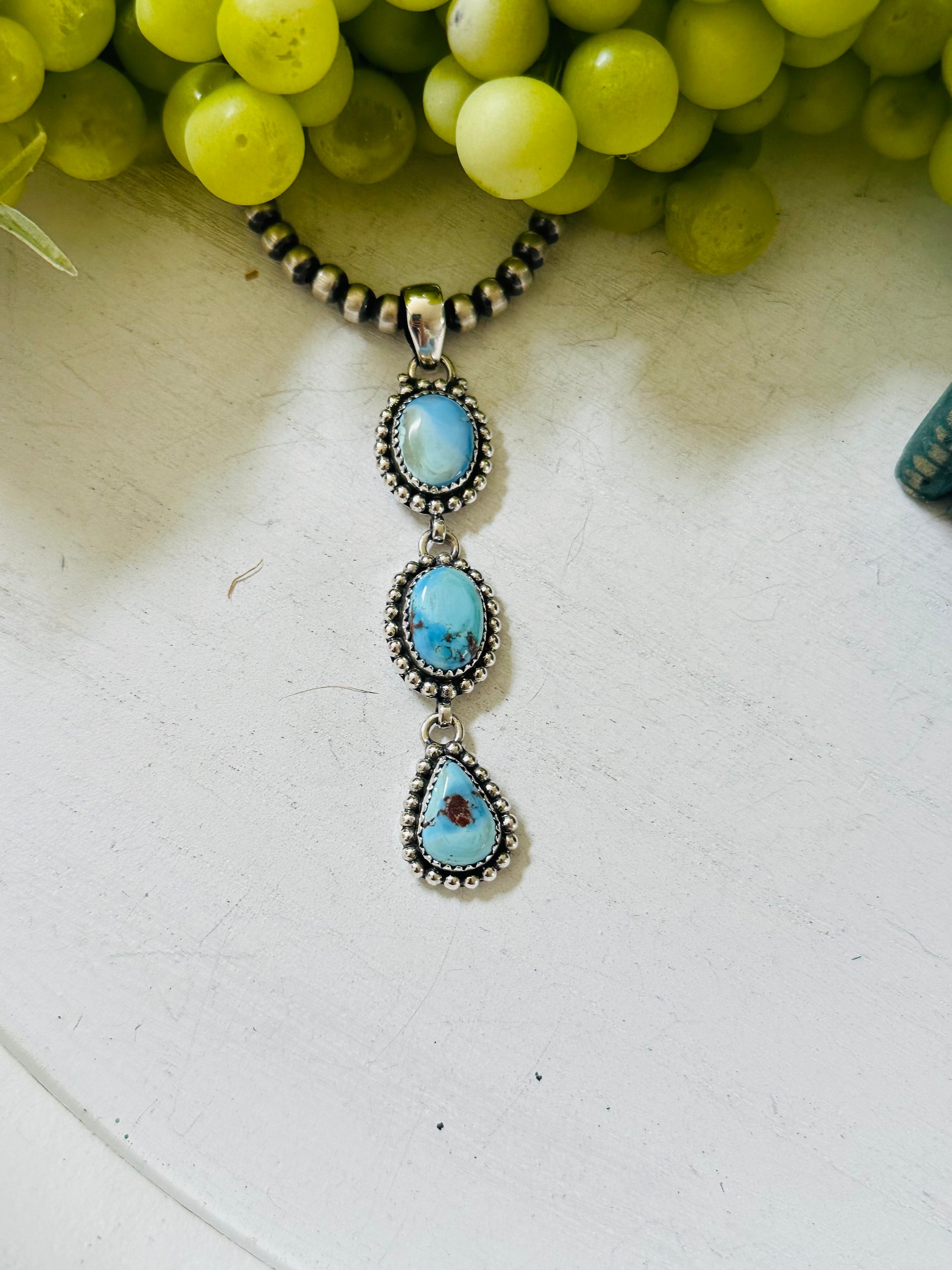 Southwest Handmade Golden Hills Turquoise & Sterling Silver Cluster Pendant