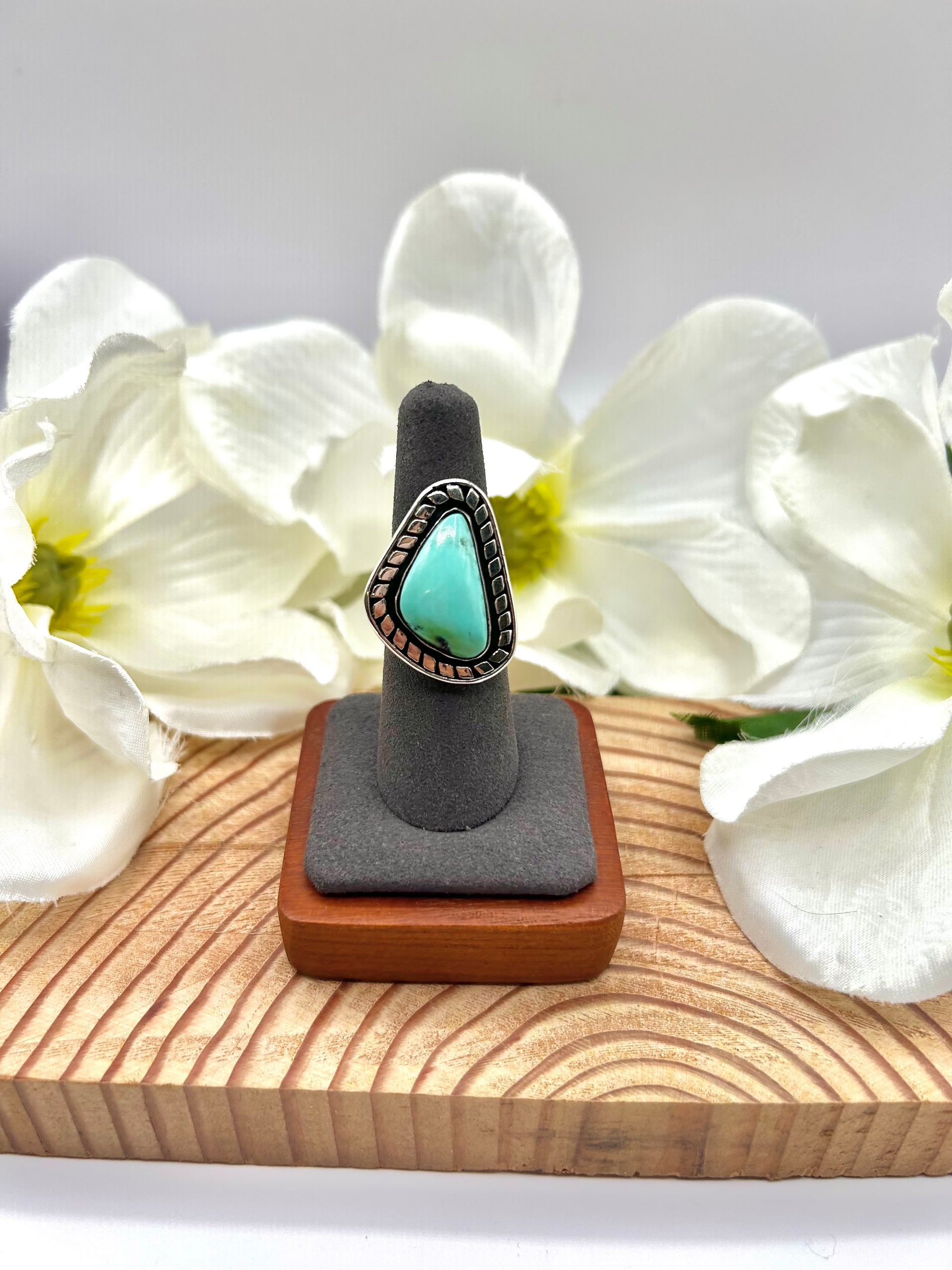 Mike Smith Kingman Turquoise & Sterling Silver Ring Size 6.75