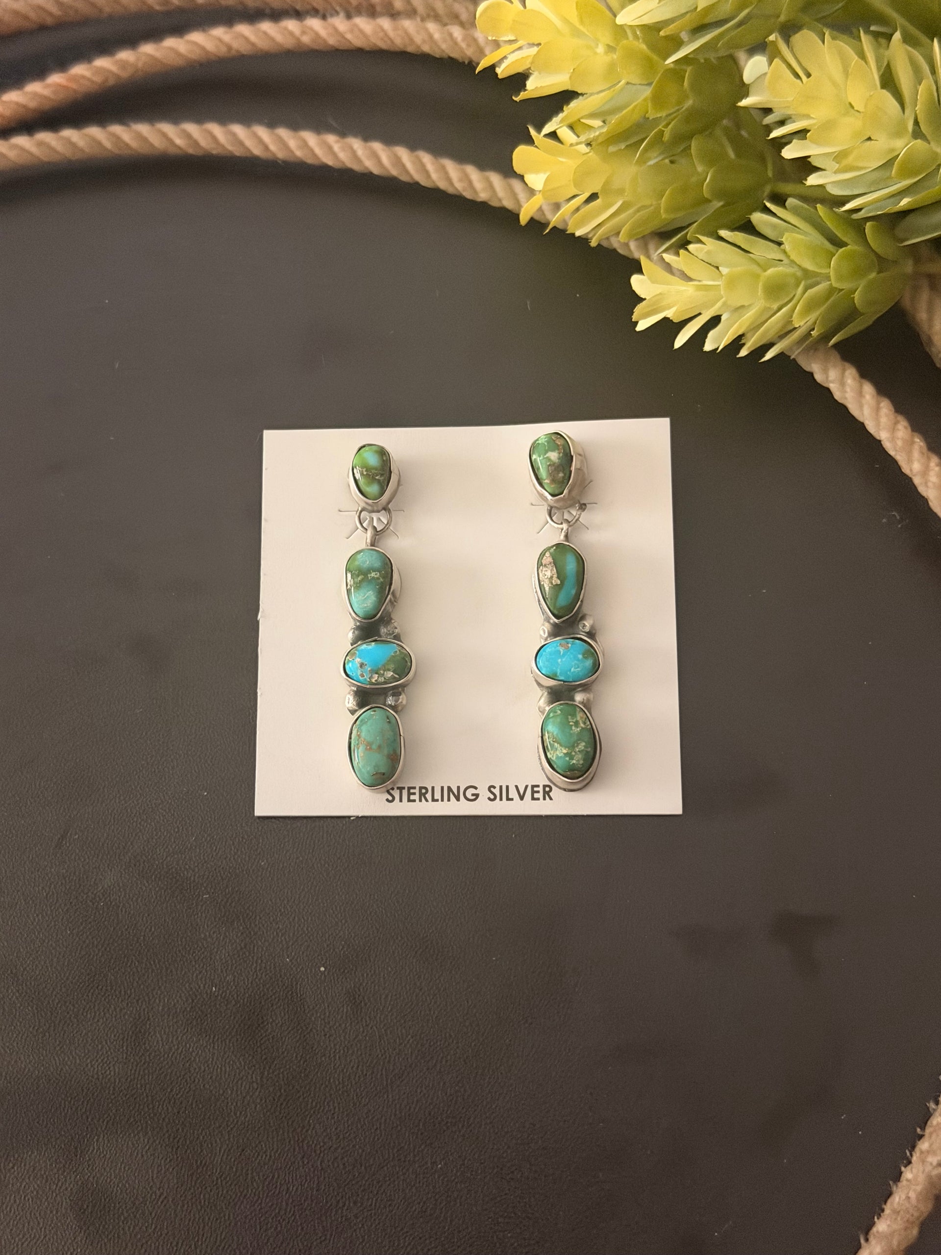 Ella Peters Sonoran Mountain Turquoise & Sterling Silver Cluster Post Dangle Earrings
