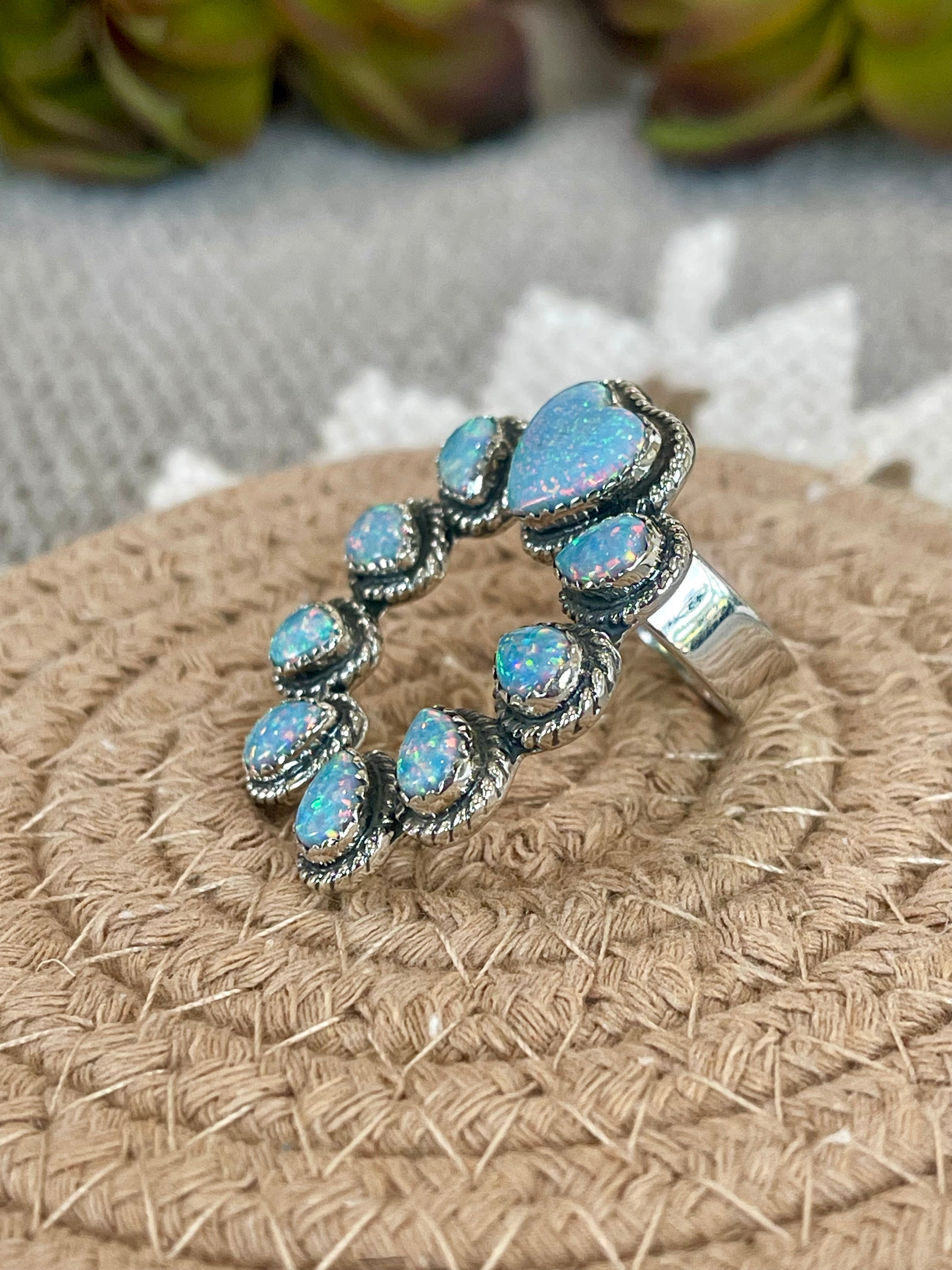 Southwest Handmade Opal & Sterling Silver Adjustable Naja Ring